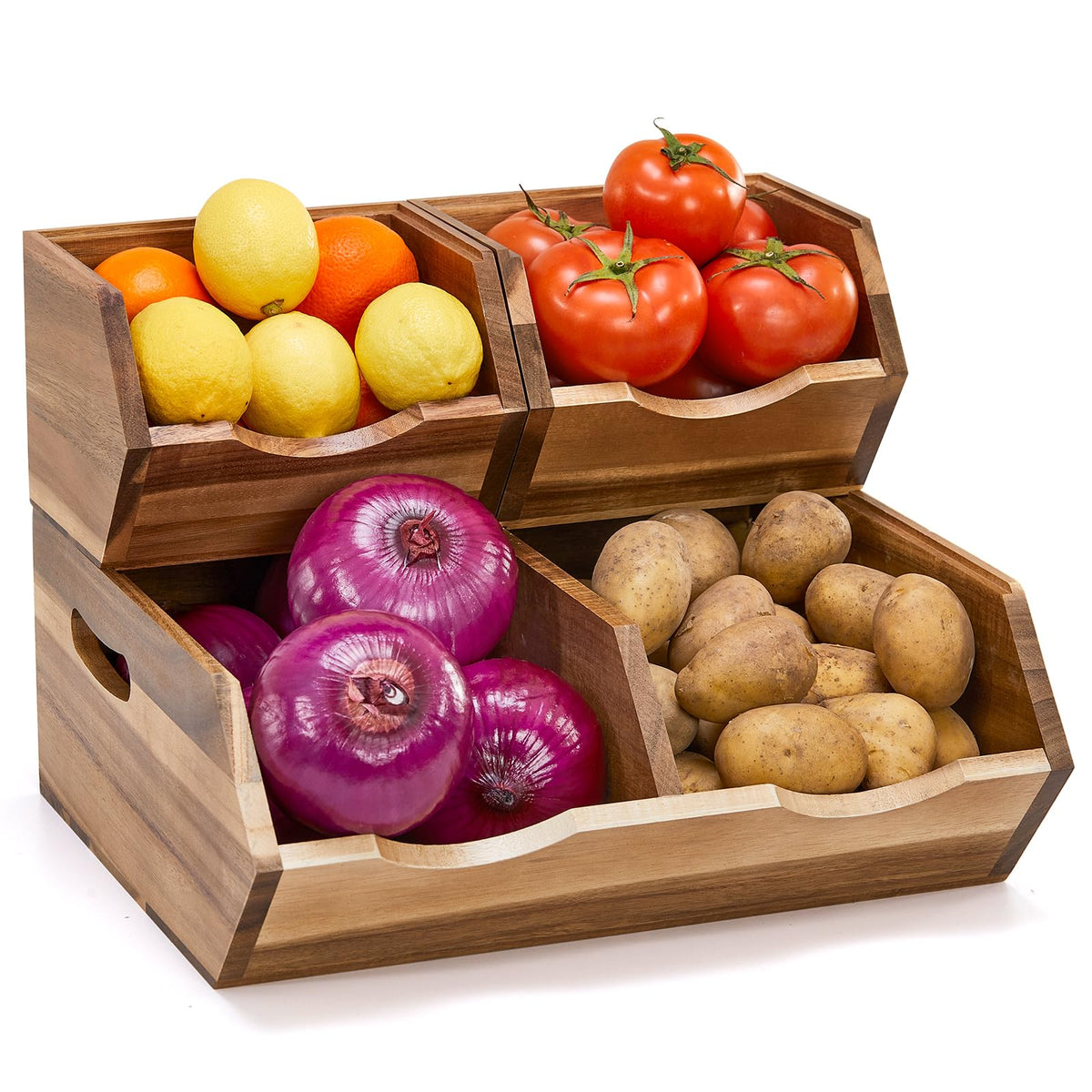 ICOHOT Acacia pantry bin large front view showing spacious storage for potatoes or onions