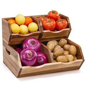 ICOHOT Acacia pantry bin large front view showing spacious storage for potatoes or onions