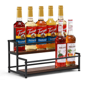 ICOHOT 2-tier coffee syrup rack displays bottles clearly for quick syrup selection.