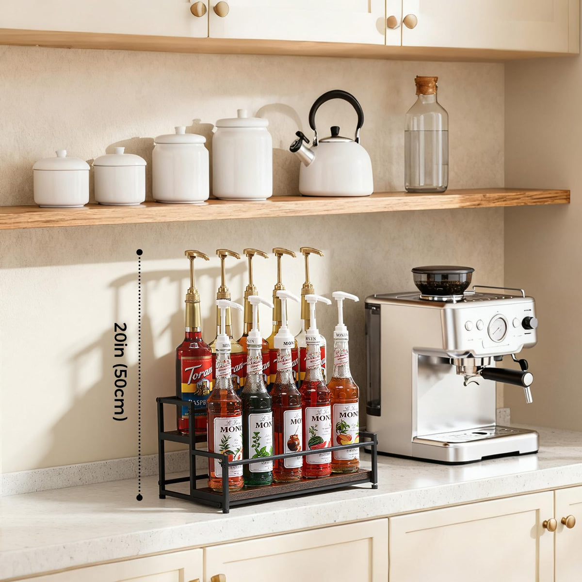 ICOHOT syrup bottle display 10-bottle rack keeps counter space tidy and accessible.
