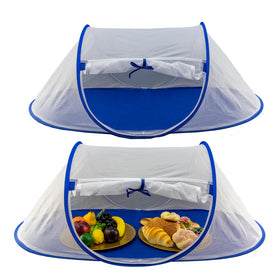 Iconikal 2-pack jumbo mesh tent setup over multiple dishes for outdoor dining.