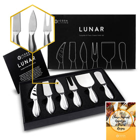 ICOSA Living Lunar 6-piece cheese knife set on a board for elegant entertaining