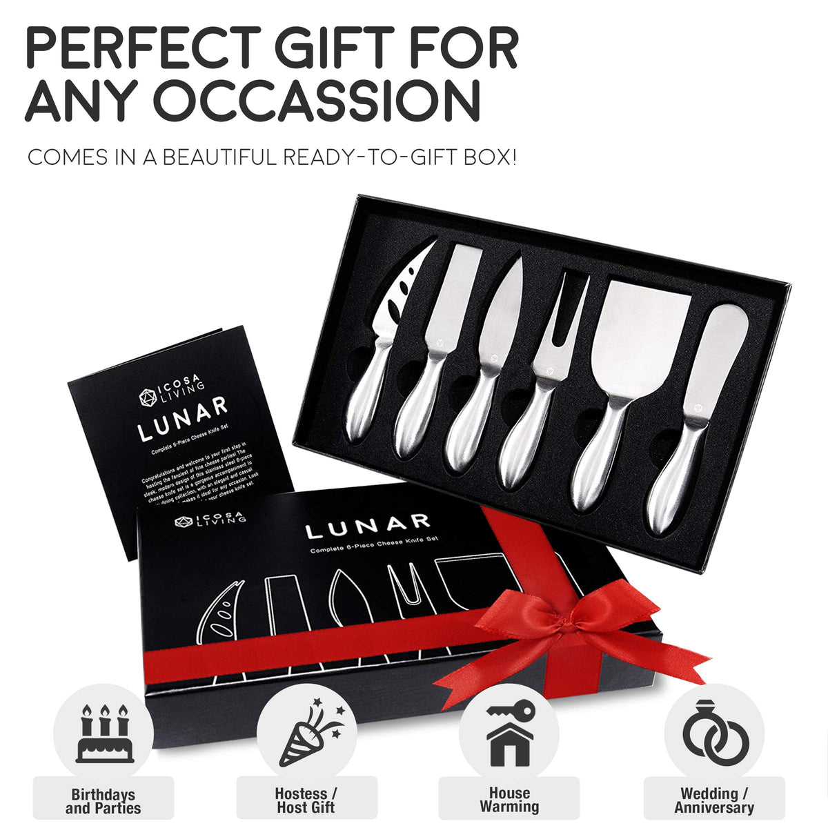 ICOSA Living Lunar cheese fork ready for serving soft and hard cheeses