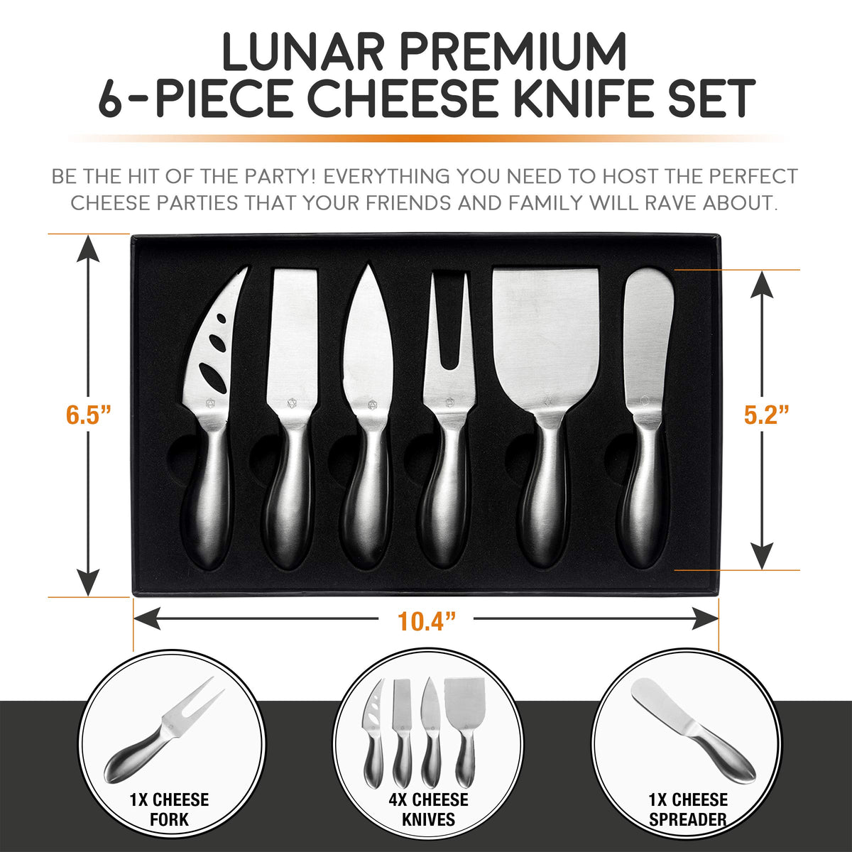 ICOSA Living Lunar cheese knife close-up highlighting the stainless steel blade