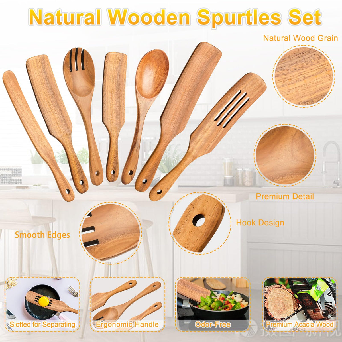 ICSTI Acacia wood kitchen utensils with premium finish