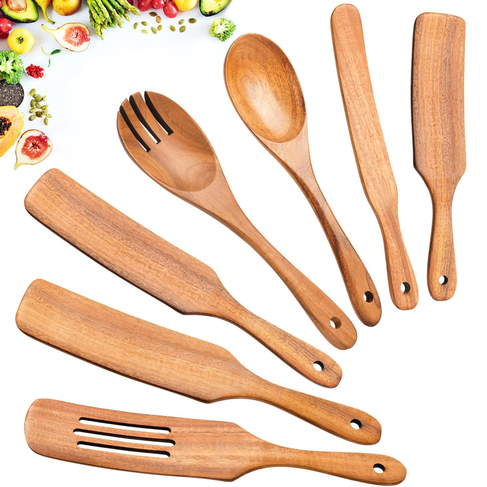ICSTI Spurtles 7pc wooden spoon set for versatile cooking tasks