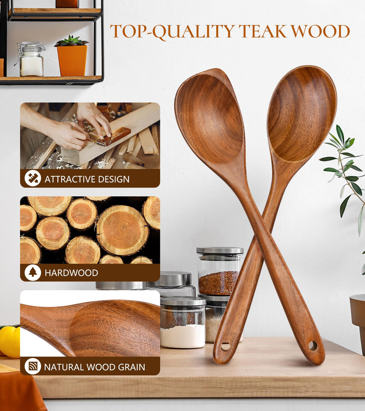 ICSTI teak corner spoon with right-hand grip for comfortable stirring