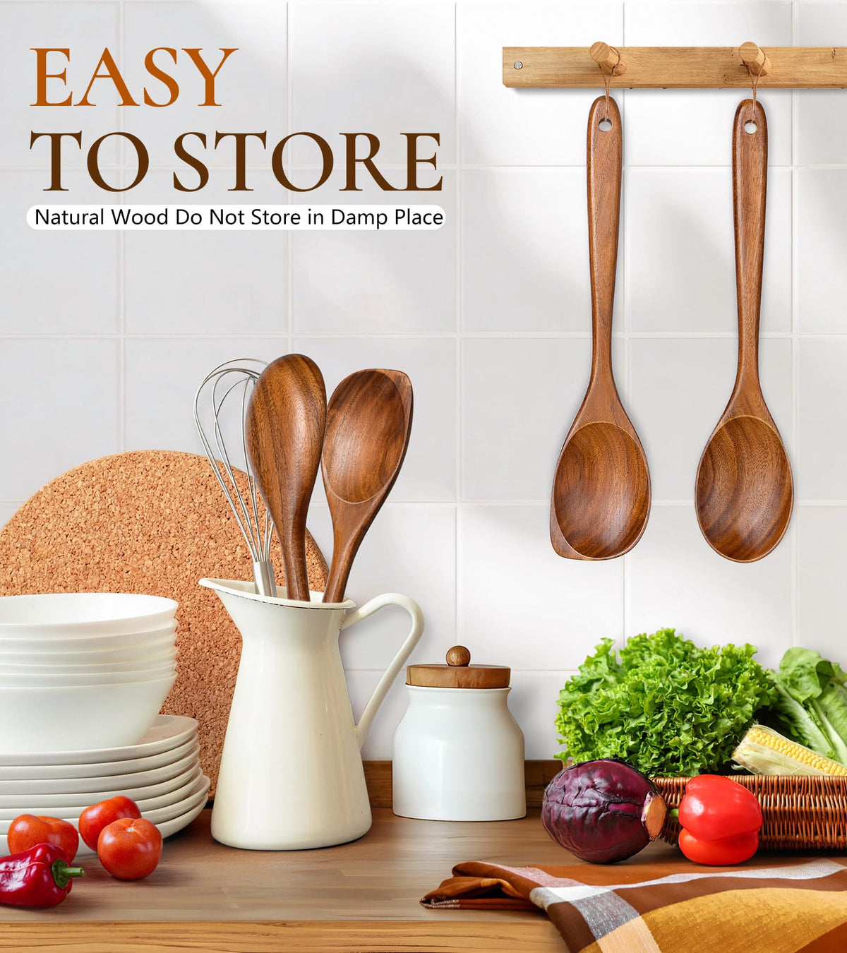 ICSTI teak wood spoon easy-clean after cooking and rinsing