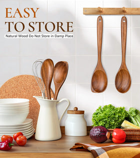 ICSTI teak wood spoon easy-clean after cooking and rinsing