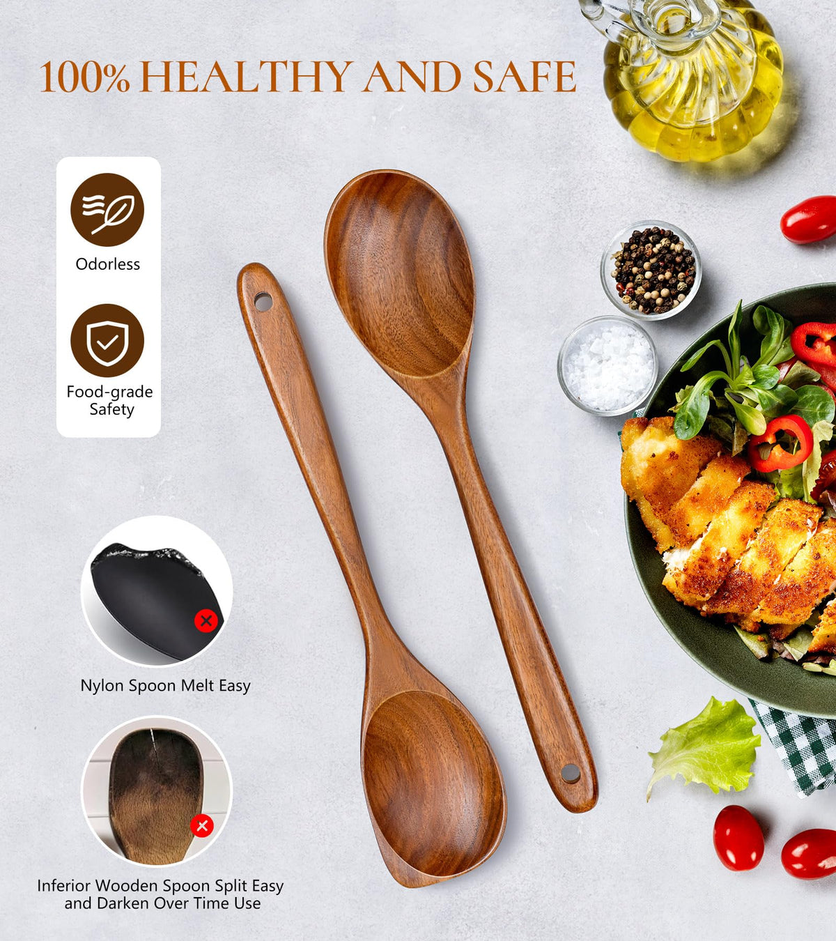 ICSTI teak spoon heat-resistant and scratch-proof for daily use