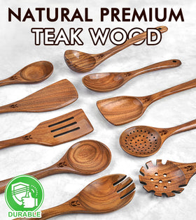 ICSTI teak fork spoon suitable for tasting and serving meals.