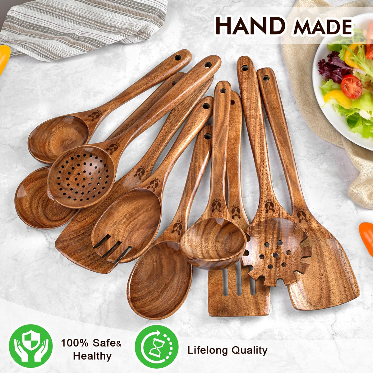 ICSTI teak mixing spoon for comfortable, precise stirring.