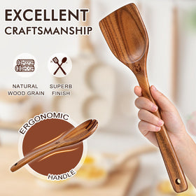 ICSTI teak salad spoon ideal for tossing greens gently.