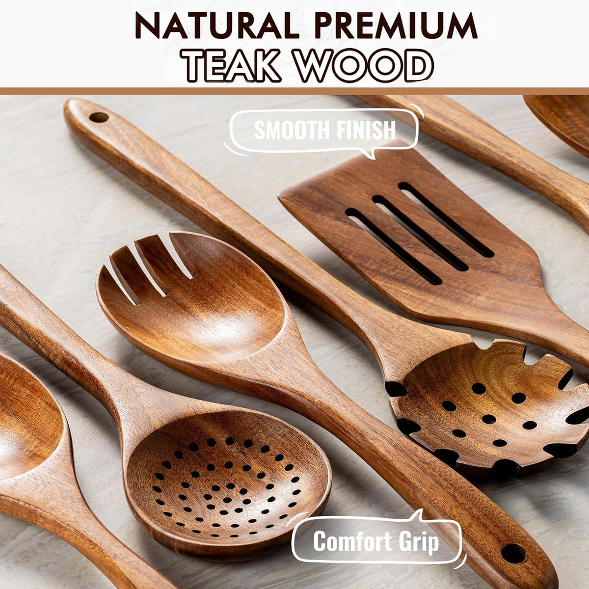ICSTI teak spatula highlighting durable single-piece construction.