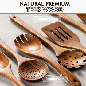 ICSTI teak spatula highlighting durable single-piece construction.