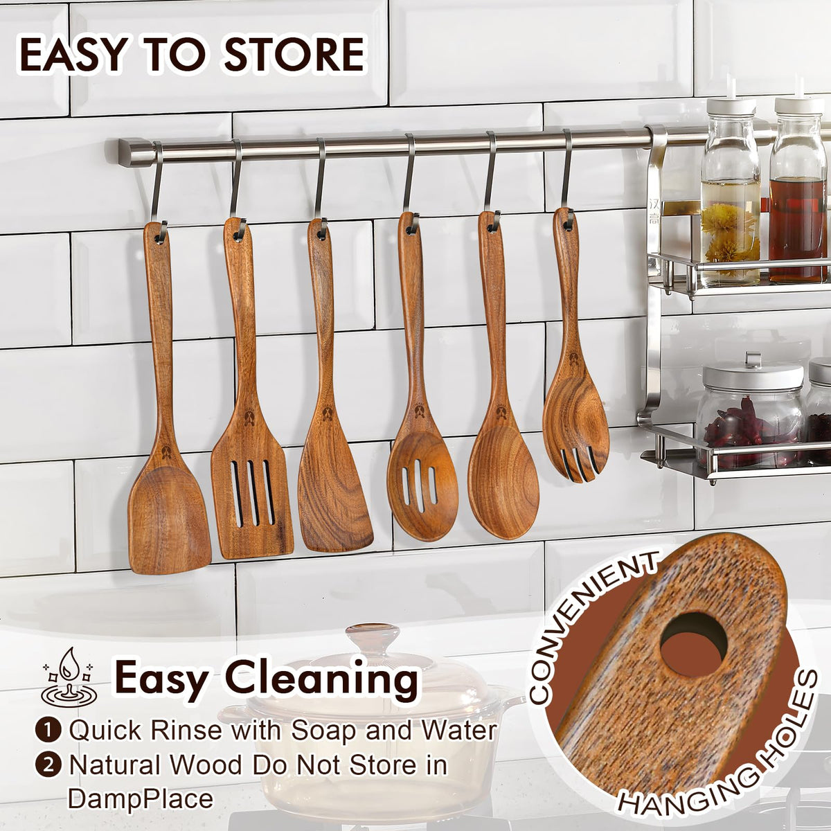 ICSTI teak wooden turner with long comfortable grip