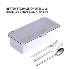 ICSTM silverware organizer with transparent lid lets you see utensils at a glance.