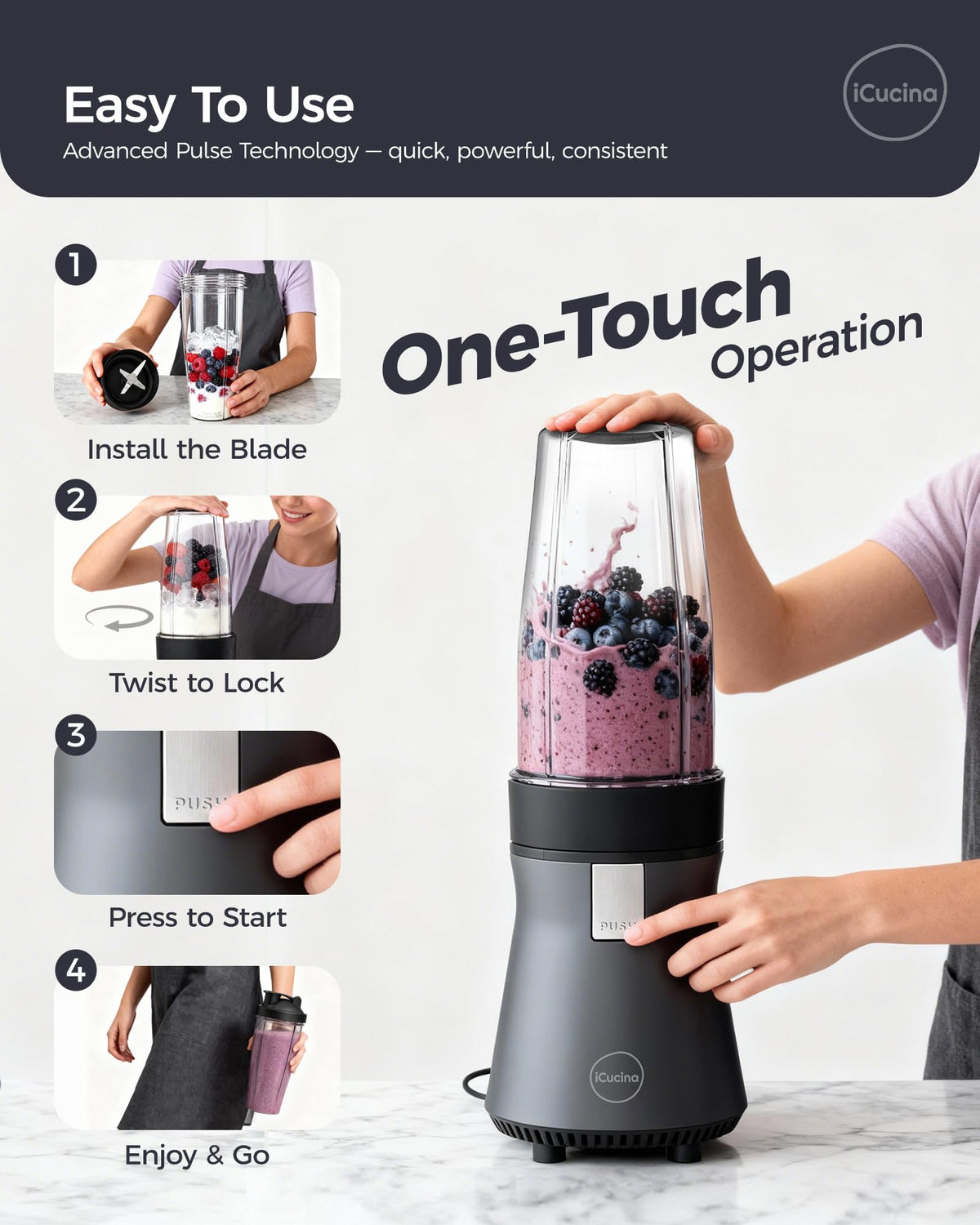 ICUCINA iCucina includes two portable cups for on-the-go drinks