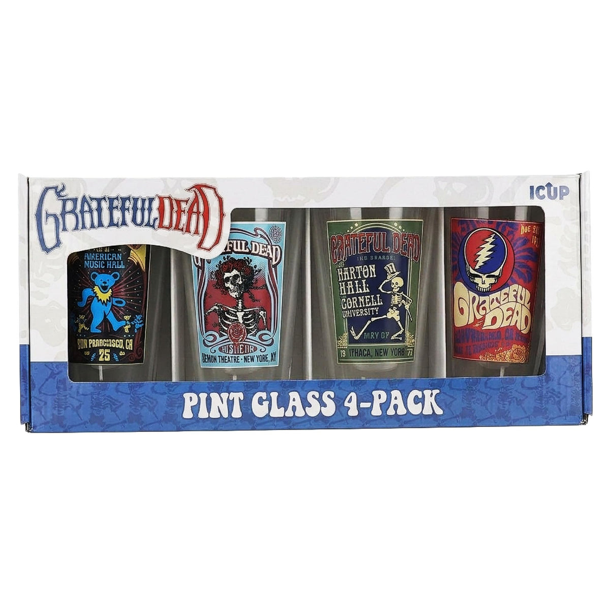 ICUP Grateful Dead pint glass with iconic tour-poster artwork for daily use.