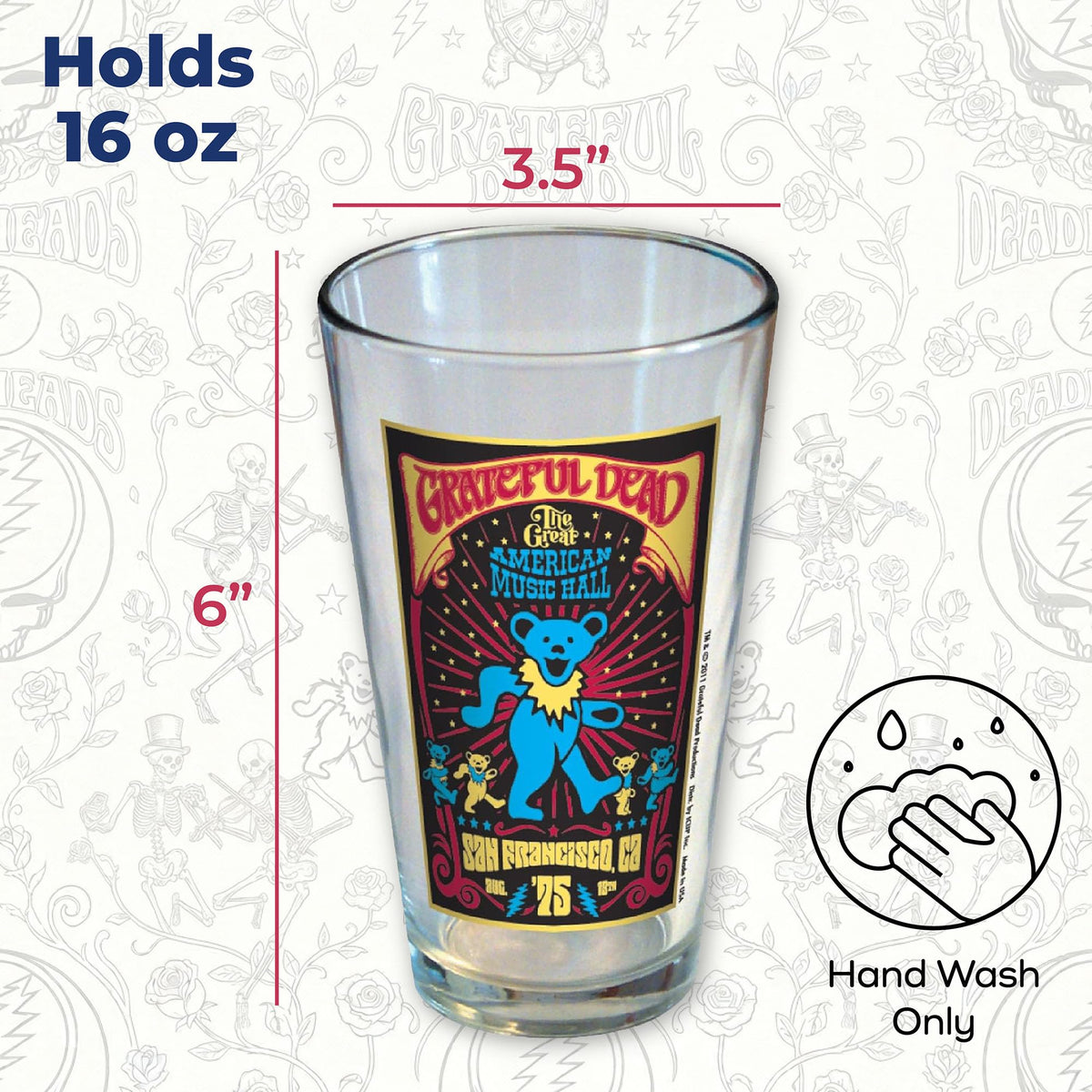 ICUP Grateful Dead pint glass featuring archival album imagery for fans and collectors.