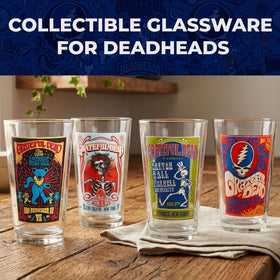 ICUP Grateful Dead pint glasses set image highlighting four-piece drinkware collection.