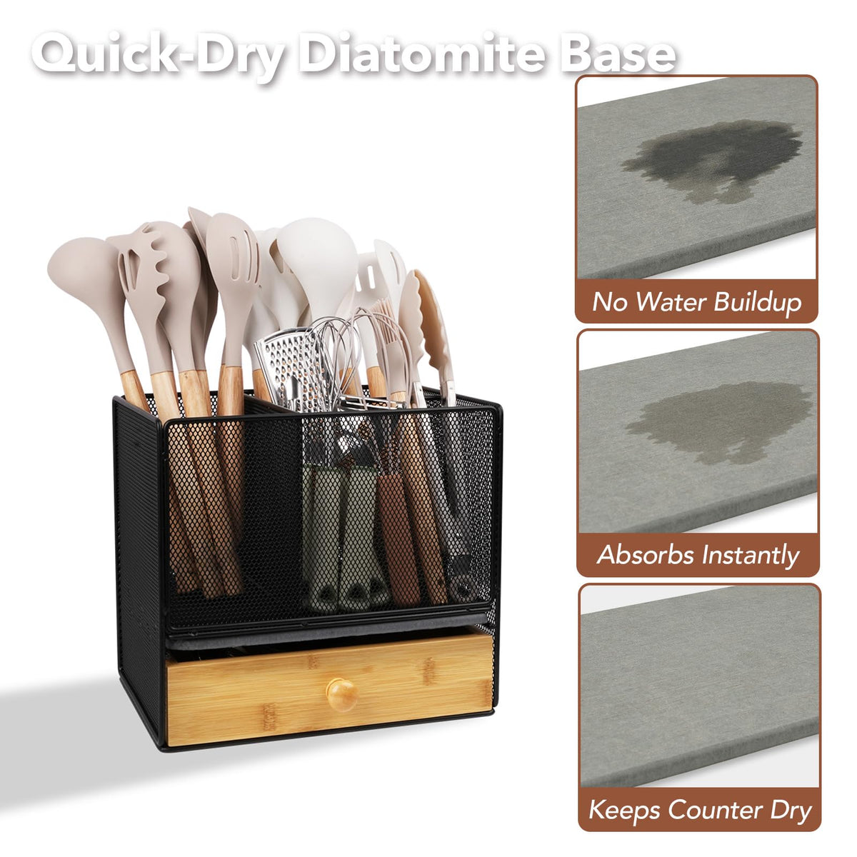 Idcymoul organizer with three compartments and three-section drawer