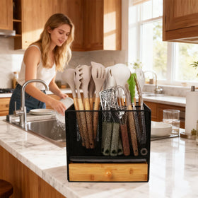 Idcymoul two-in-one utensil organizer keeps utensils organized and within reach