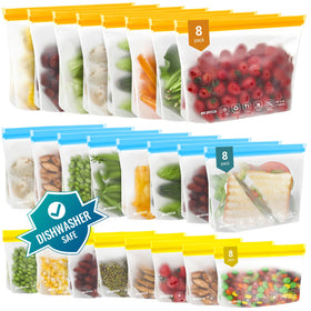 IDEATECH 24-pack reusable freezer bags close up shows dual zipper for secure storage