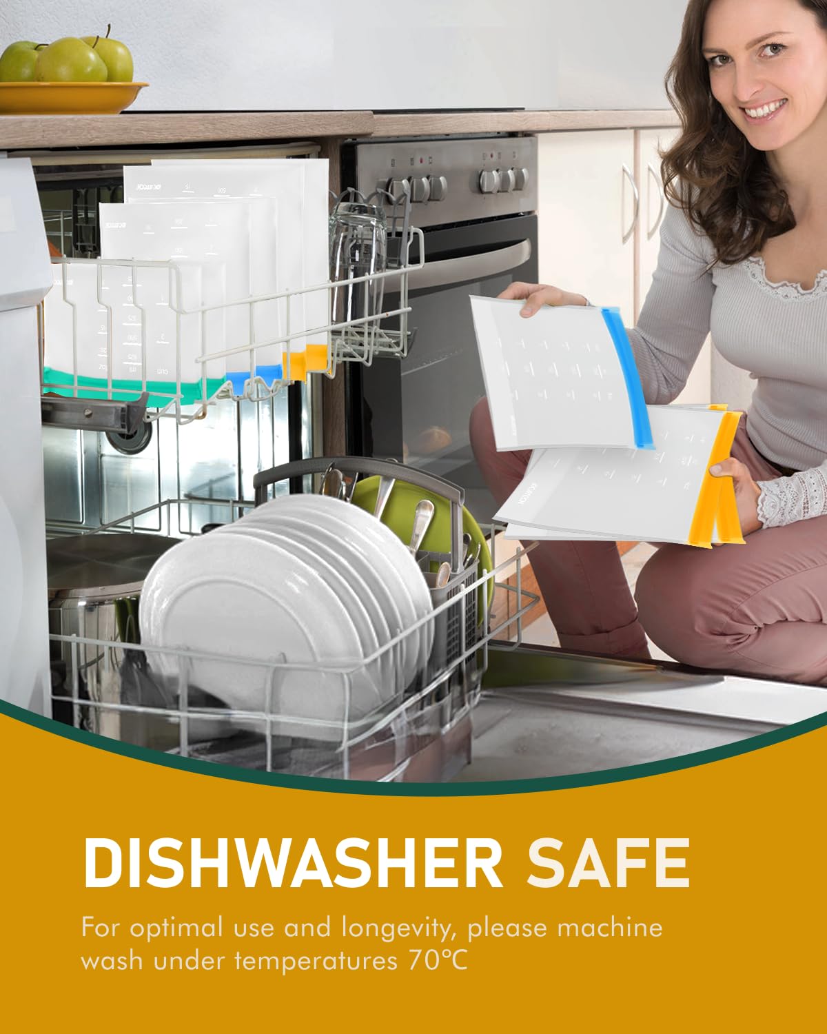 IDEATECH reusable gallon bags are dishwasher safe on the top rack.