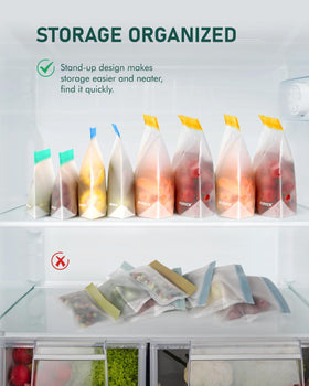 IDEATECH large-capacity bags maximize fridge space and organization.