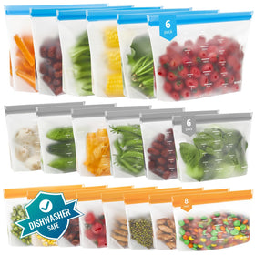 IDEATECH gallon bag opened in fridge, convenient meal prep and organized storage.