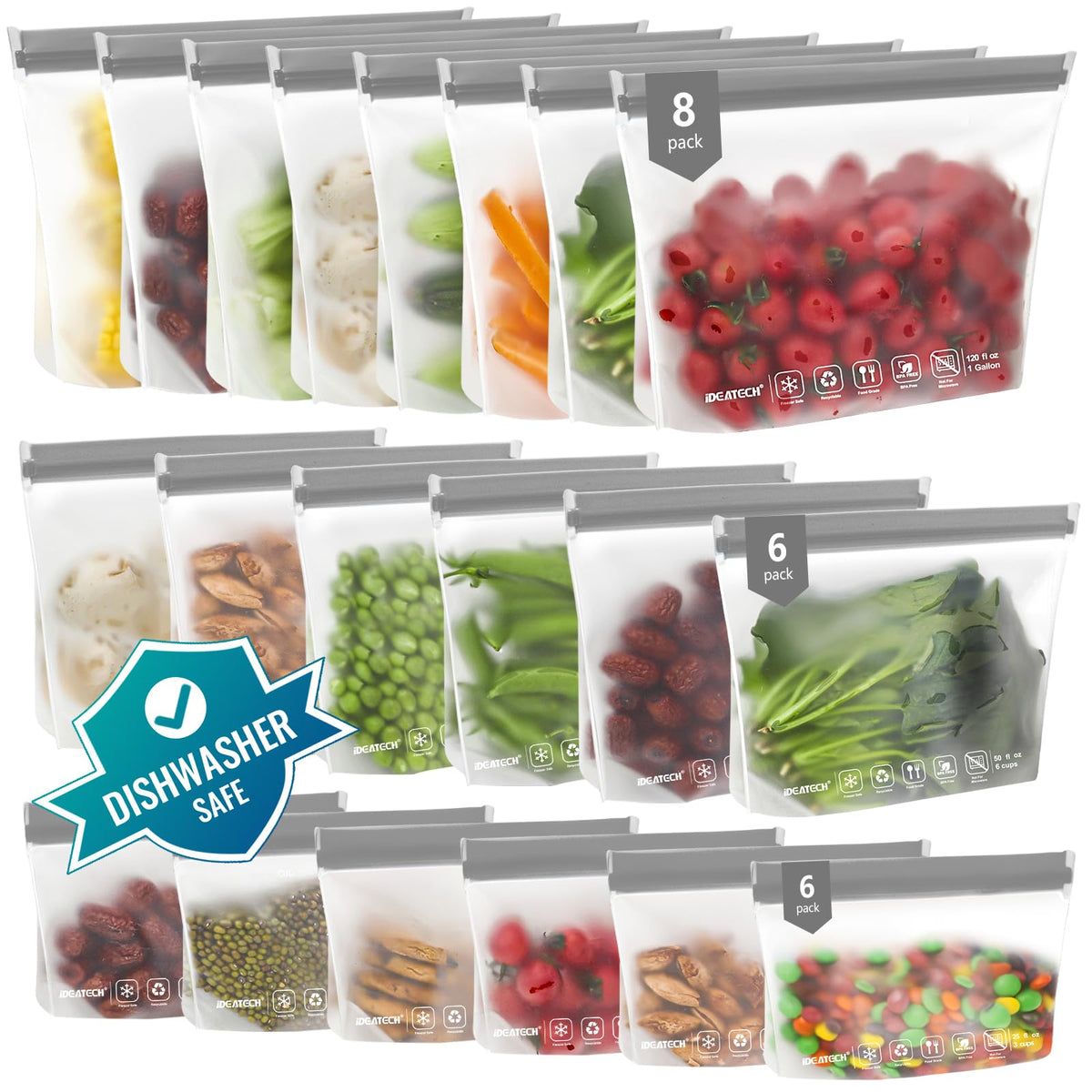 IDEATECH gallon freezer bags with a clear leakproof seal for meal prep
