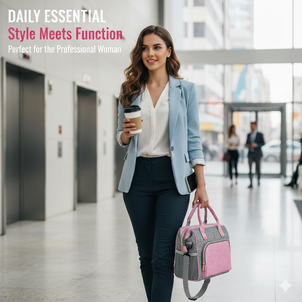 IDEATECH lunch bag pink front pocket and side bottle pockets for storage