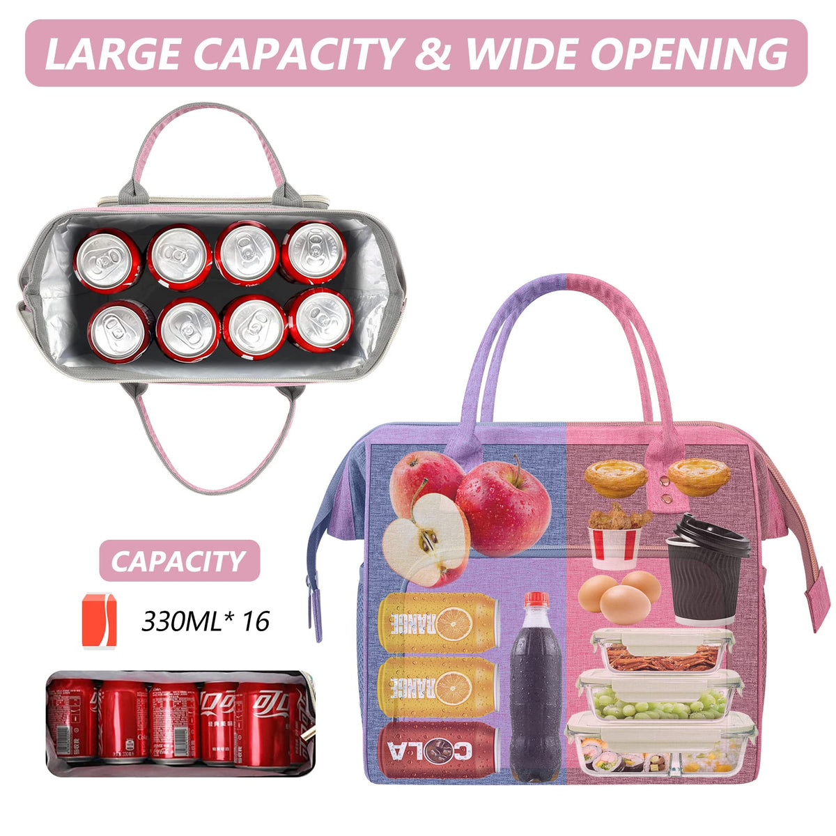 IDEATECH lunch bag pink detachable shoulder strap for versatile carrying