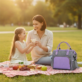 IDEATECH purple lunch bag with adjustable shoulder strap for versatile carrying