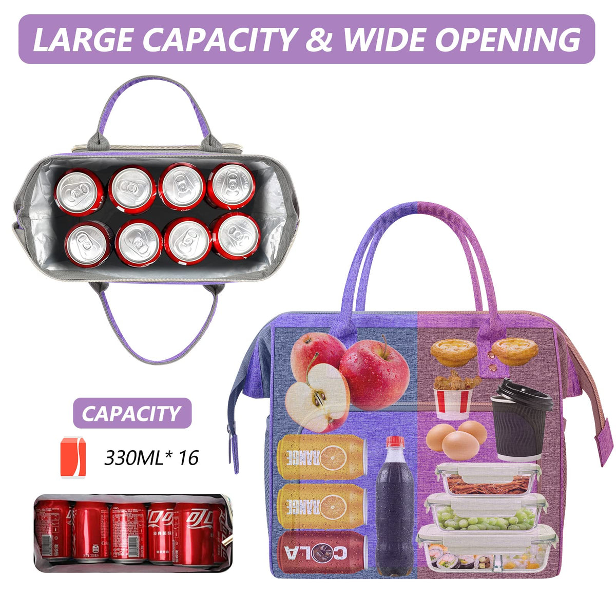 IDEATECH 12L lunch bag showing spacious interior for containers and drinks