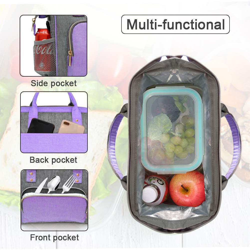 IDEATECH wide-open design of purple lunch bag makes packing effortless