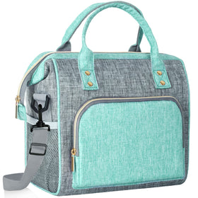 IDEATECH large lunch bag teal front view with wide opening for easy packing.