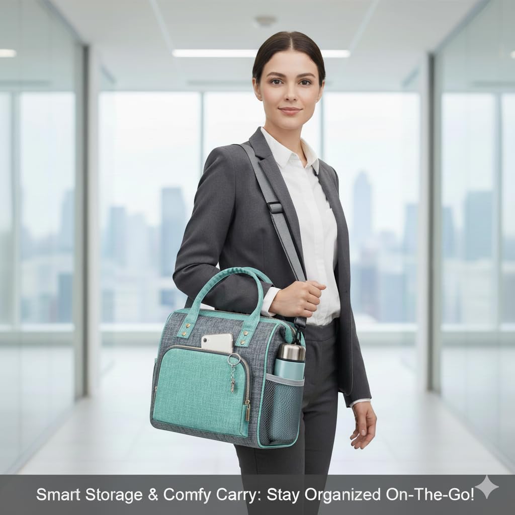 IDEATECH teal lunch bag wide opening for quick packing and retrieval.