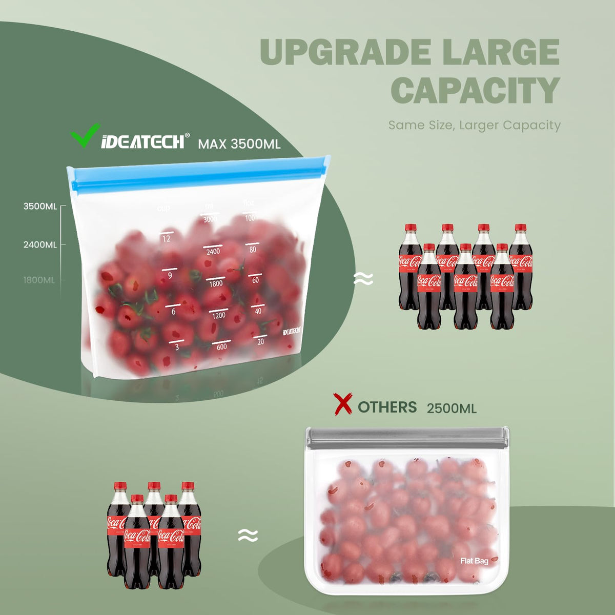 IDEATECH leakproof airtight bags protect liquids and keep foods fresh during storage.