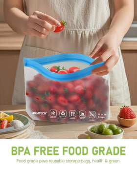 IDEATECH PEVA reusable bags, food-grade and PVC-free, for freezing and marinating