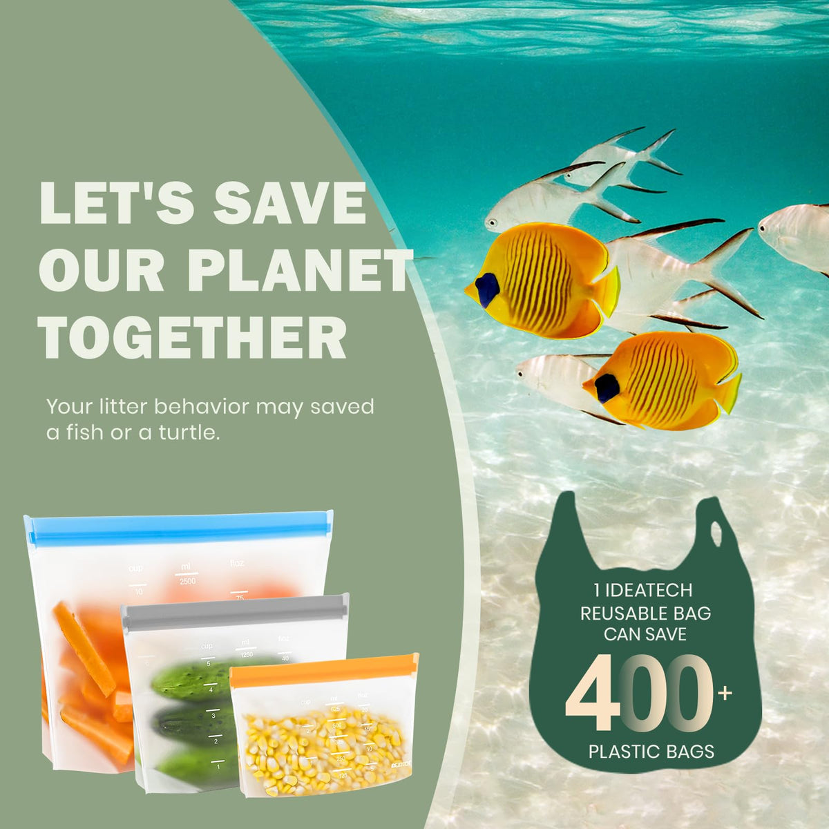 IDEATECH reusable bags reduce disposable plastic waste in daily use.