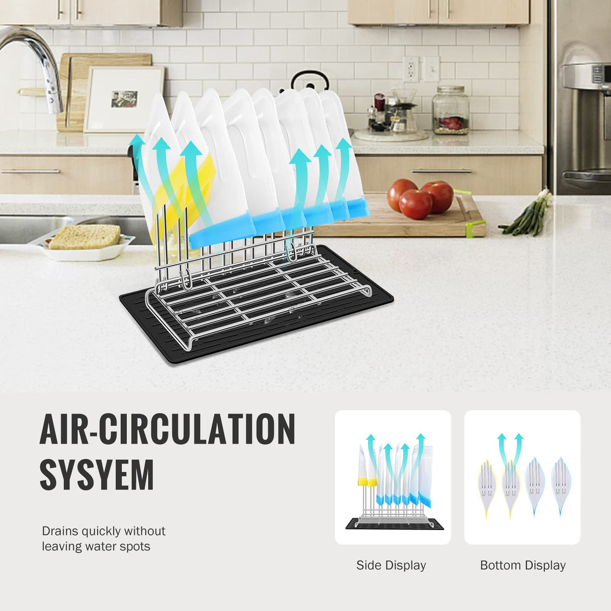 IDEATECH sponge holder integrated with the rack for tidy dishware drying