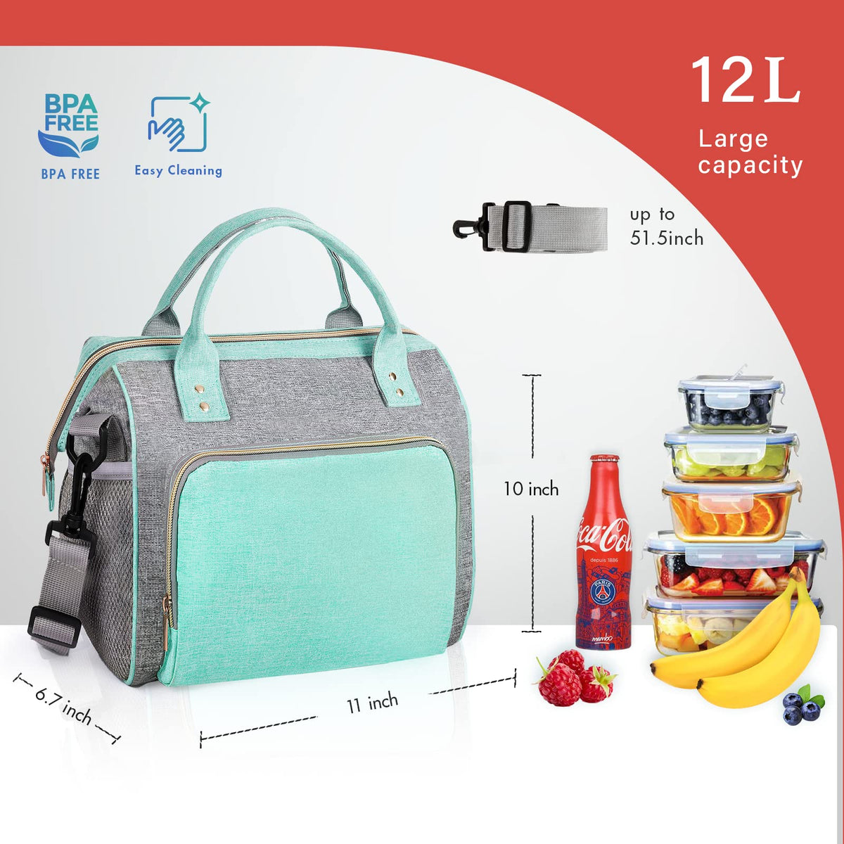 IDEATECH teal insulated bag with exterior pockets for essentials.