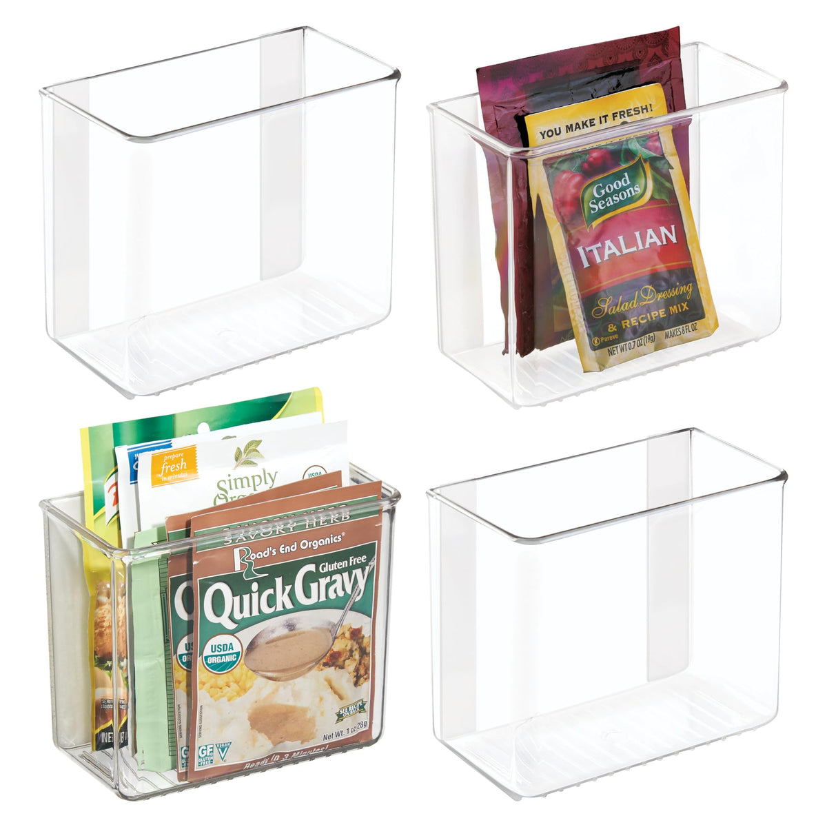 iDesign adhesive organizer bin front view showing clear storage for easy access