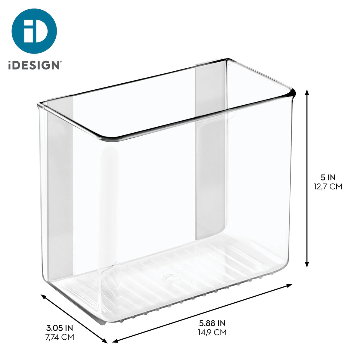iDesign adhesive organizer bin inside washer-dryer area keeping small items organized