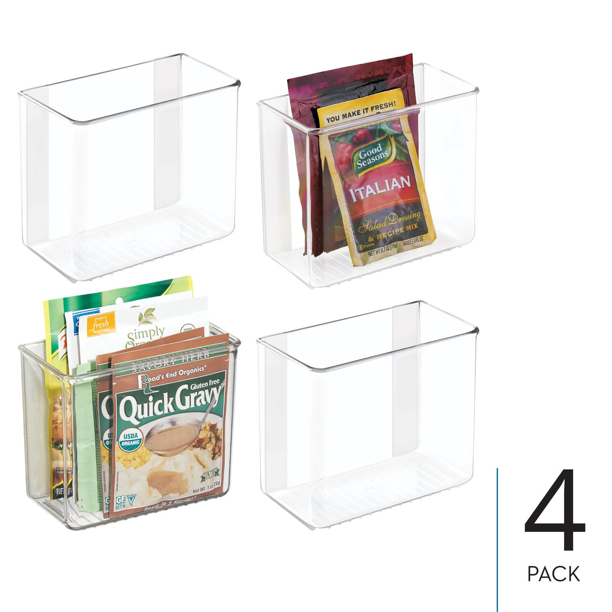 iDesign adhesive organizer bin side view highlighting slim profile for tight spaces