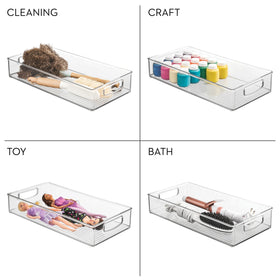 iDesign bathroom and laundry bin simplifies toiletries storage with a clear, stackable design.