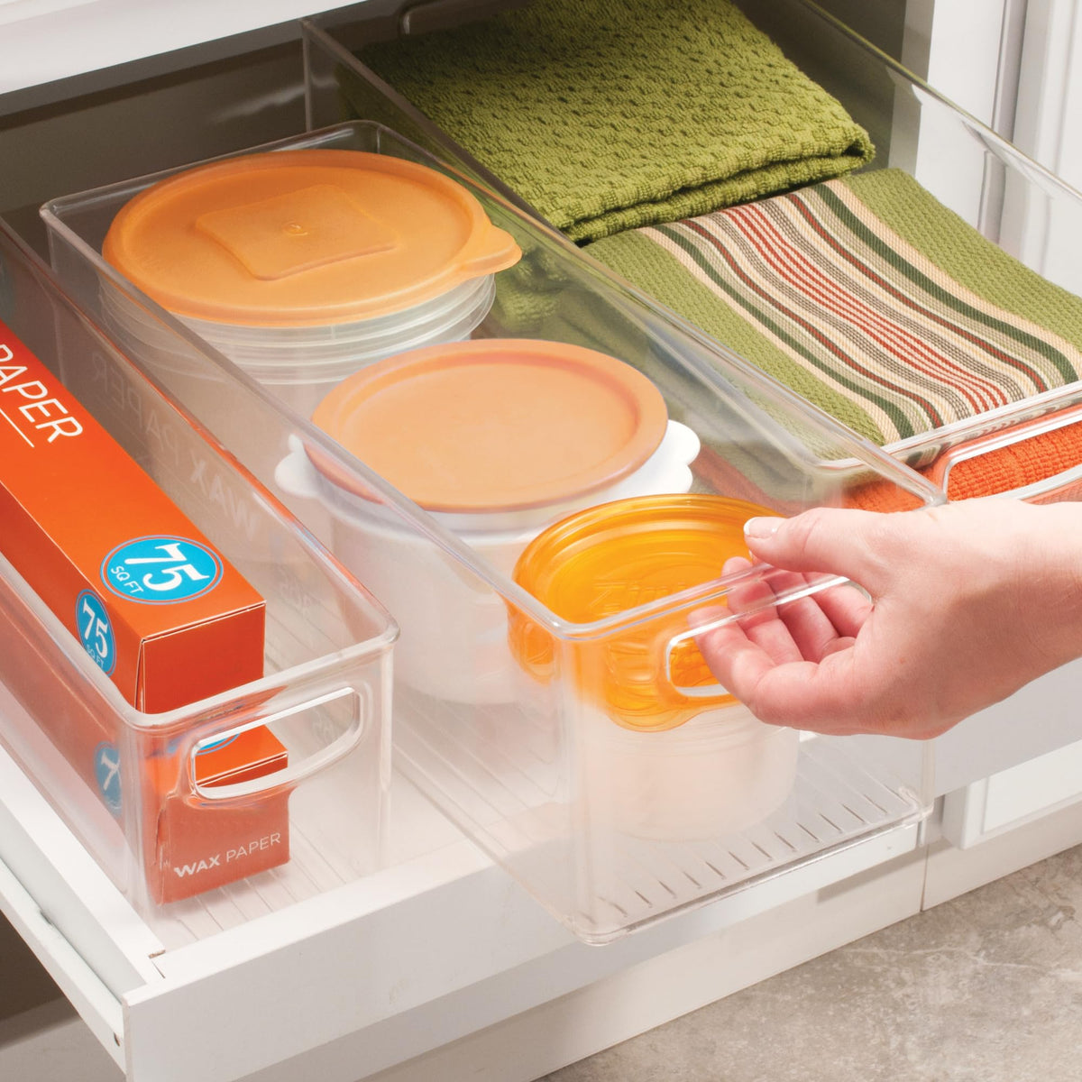 iDesign bin measures 16x6x5 inches for versatile storage.