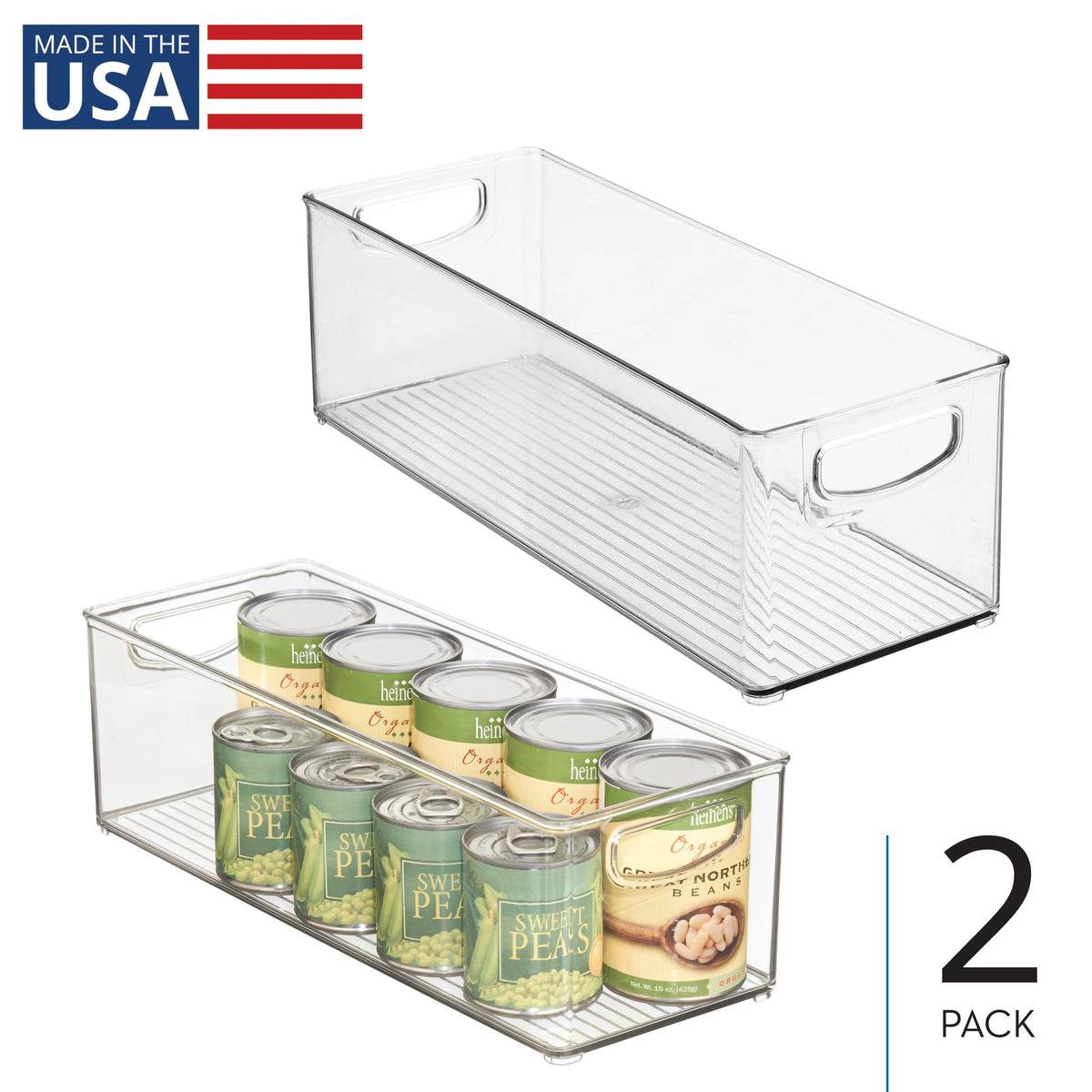 iDesign bin with raised feet, stable stack and space-saving design.
